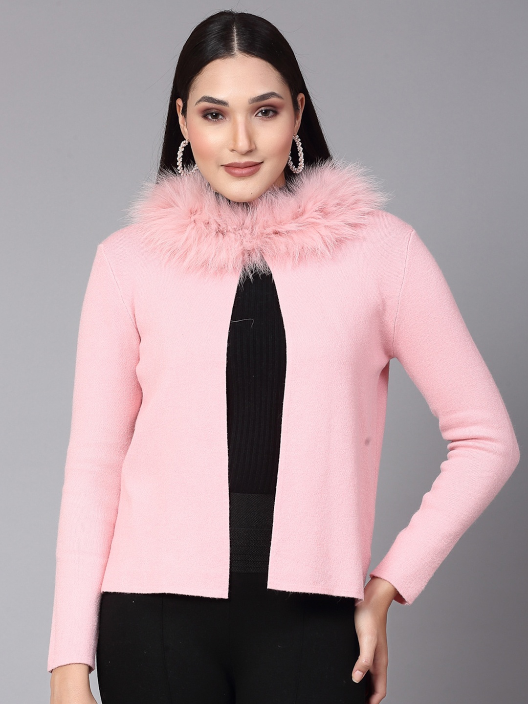 

Mafadeny faux fur Detail Shrug, Peach
