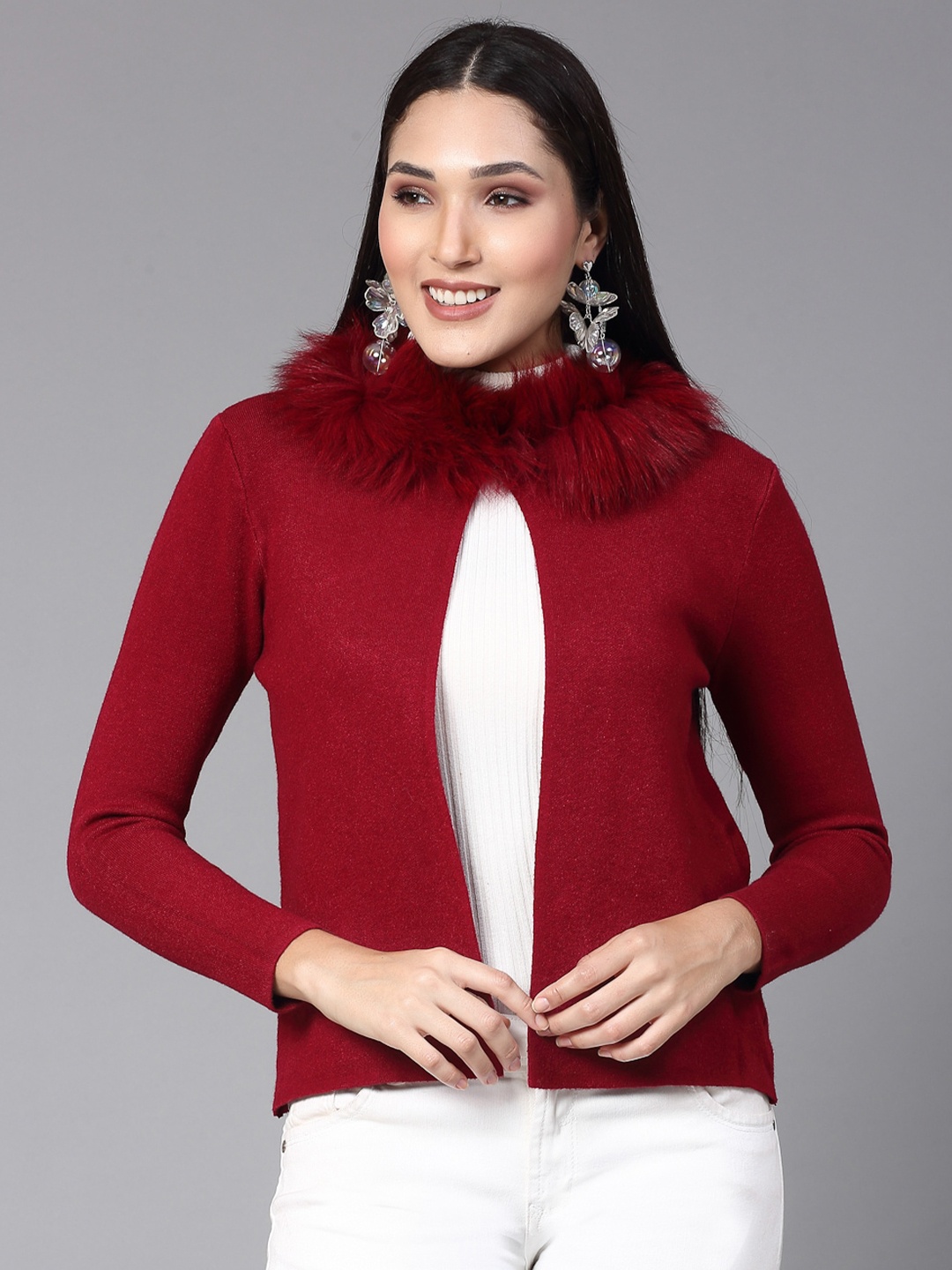 

Mafadeny faux fur Detail Shrug, Red