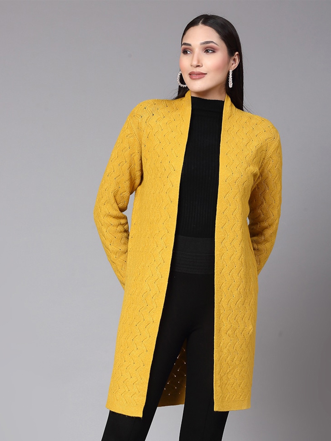 

Mafadeny Longline Open Front Shrug, Mustard