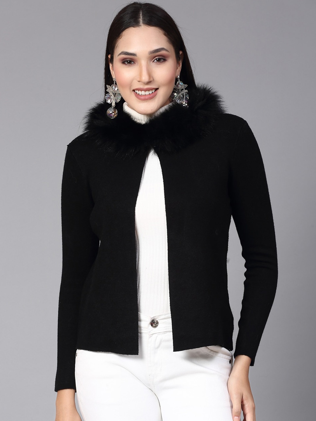 

Mafadeny Open Front Longline Shrug, Black