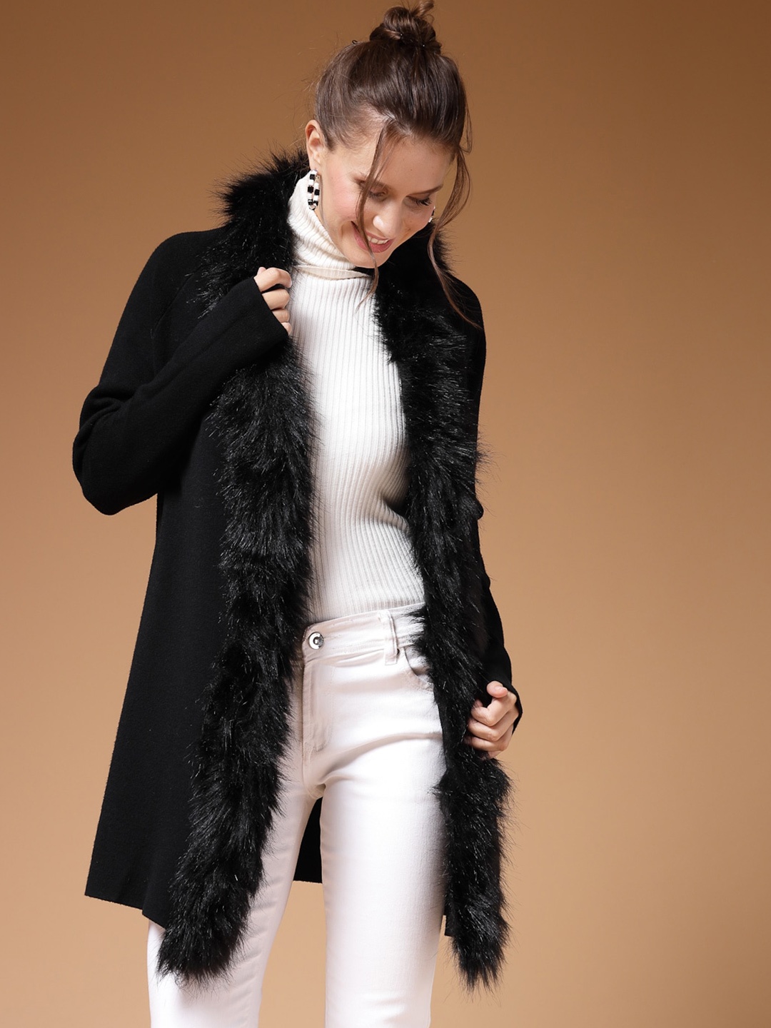 

Mafadeny Open Front Longline Shrug, Black