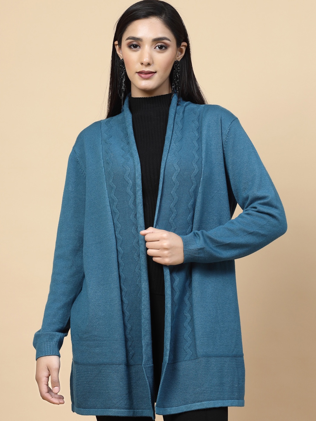 

Mafadeny Longline Open Front Shrug, Teal