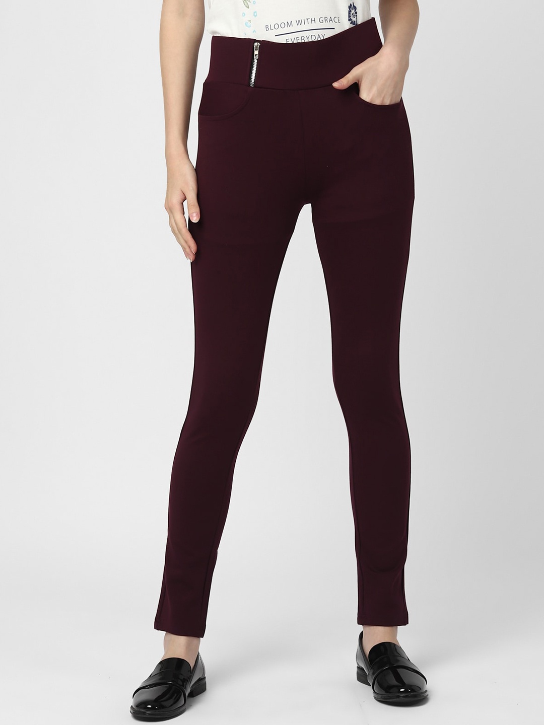 

UrbanMark Skinny Fit High Rise Jeggings, Maroon