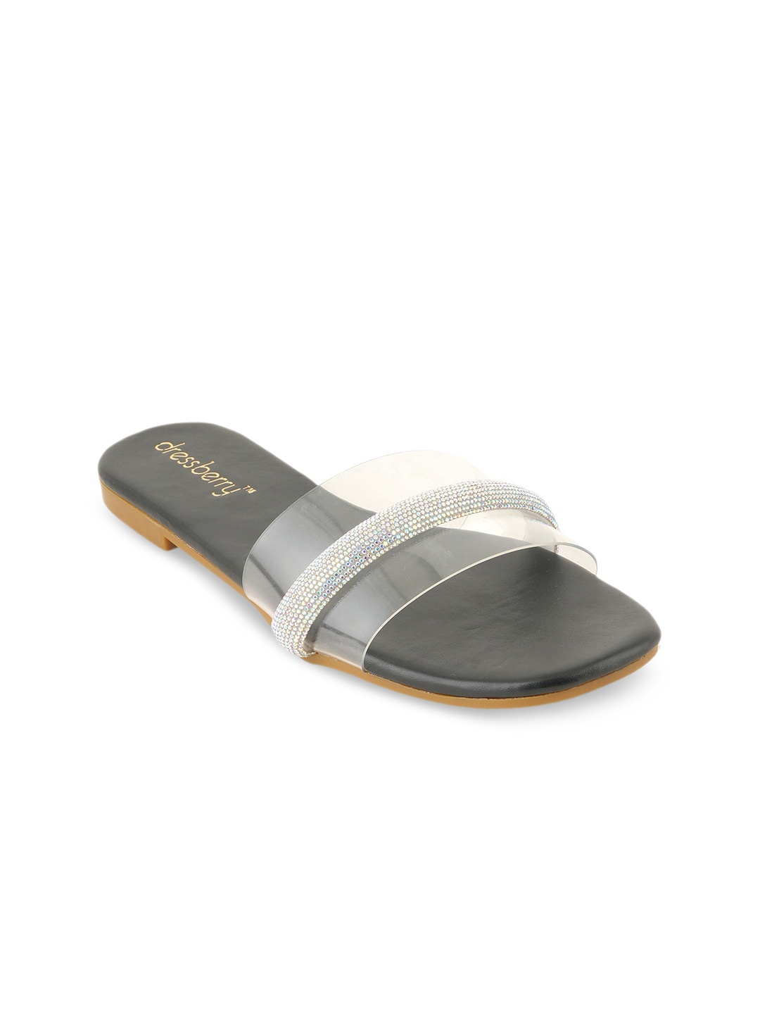

DressBerry Black Embellished Open Toe Flats