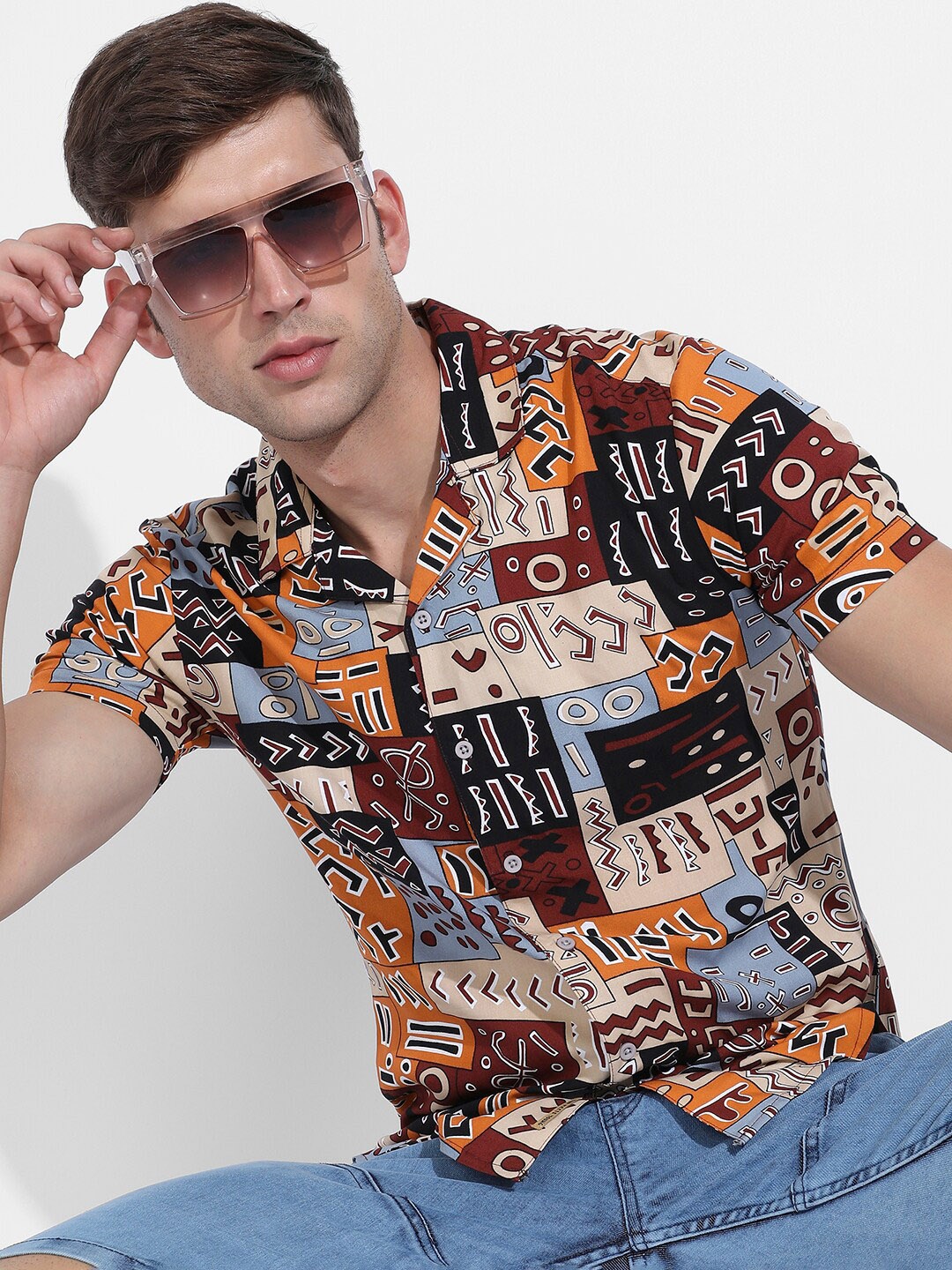 

Campus Sutra Ethnic Motifs Printed Classic Casual Shirt, Maroon