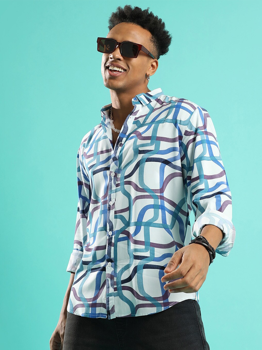 

Campus Sutra Abstract Printed Classic Casual Shirt, Blue