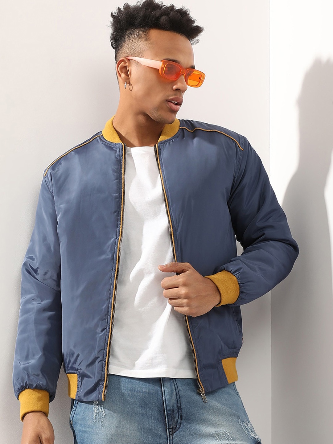 

Campus Sutra Blue Windcheater Bomber Jacket