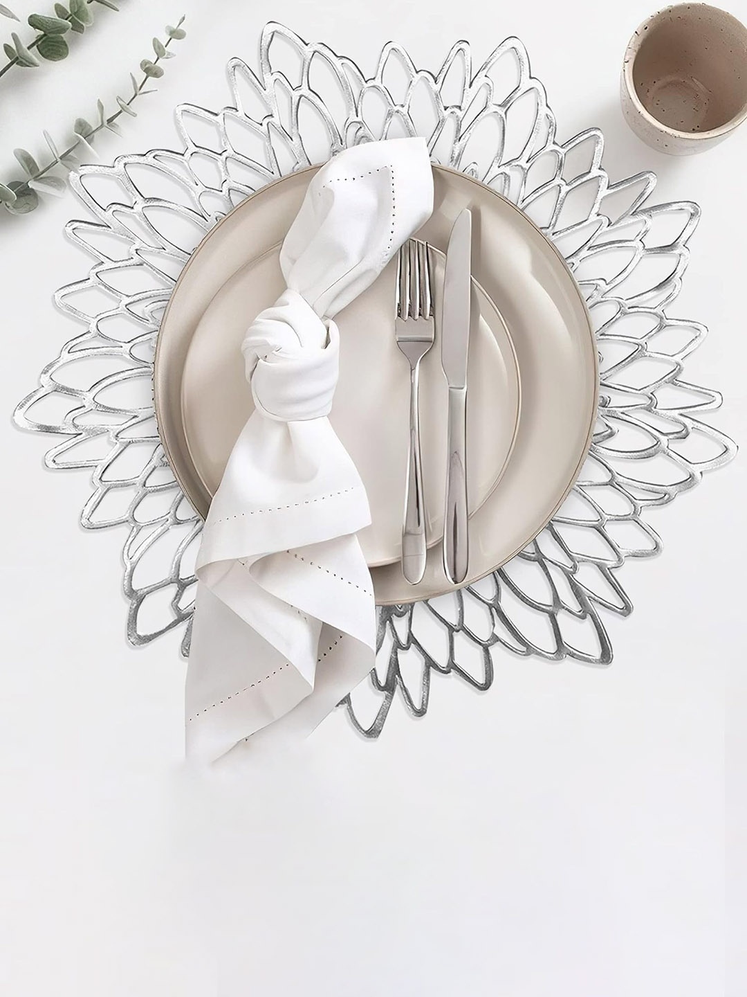 

Dakshya Industries Silver Toned 4 Pieces Round Table Placemats