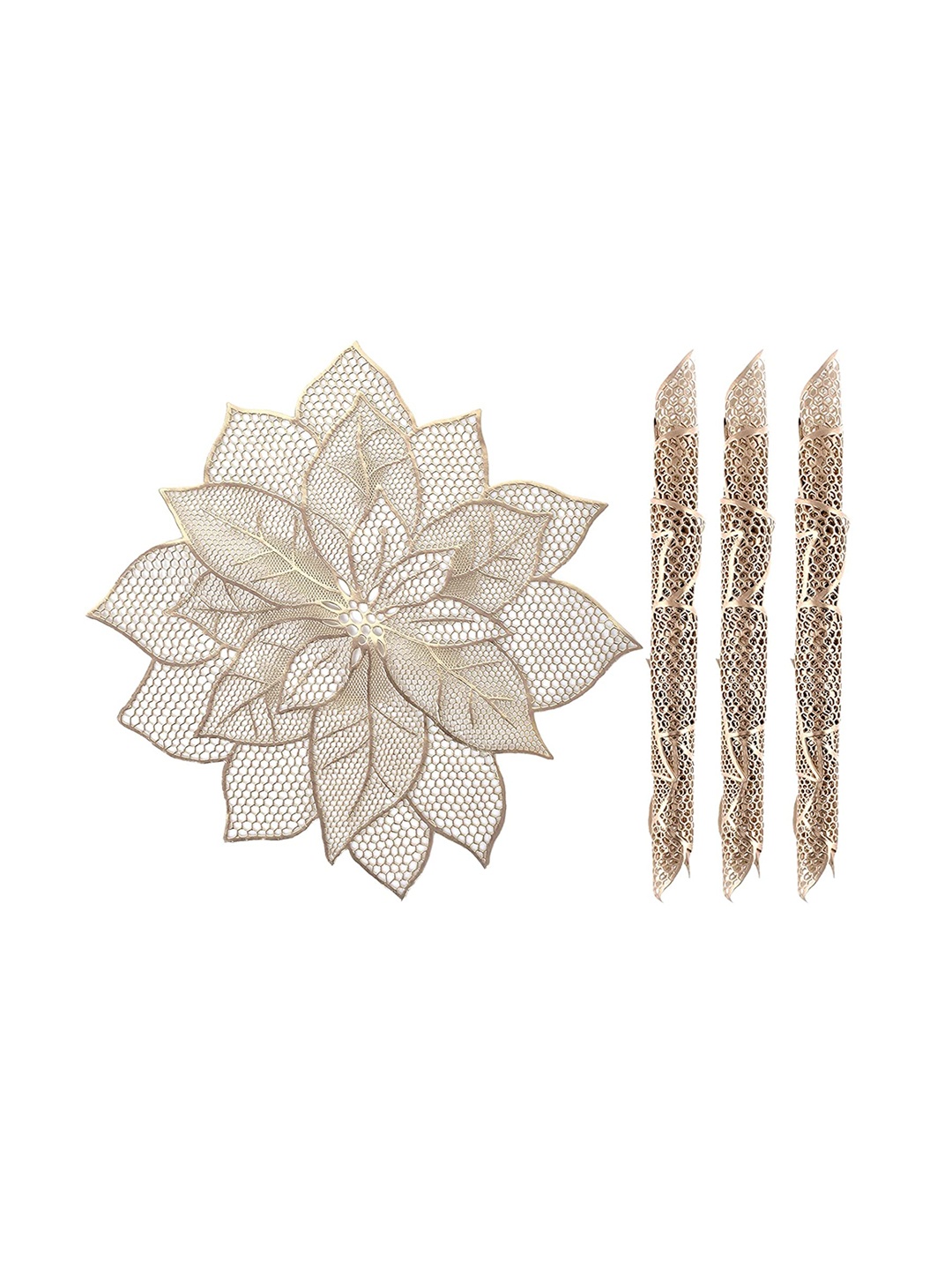 

Dakshya Industries Brown 4 Pieces Sunflower Shaped Table Placemats, Gold