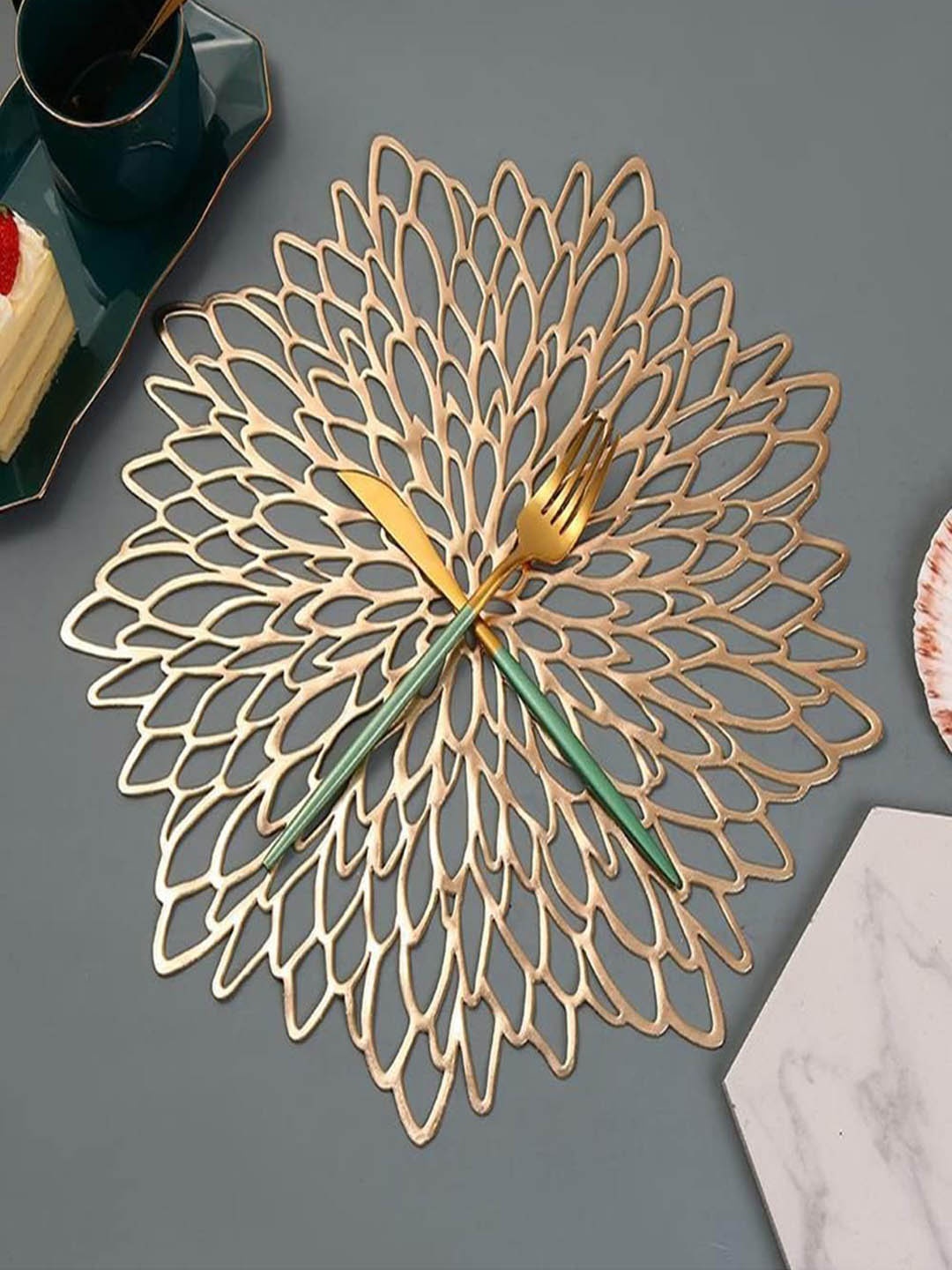 

Dakshya Industries 4 Pcs Golden Textured Table Placemats, Gold