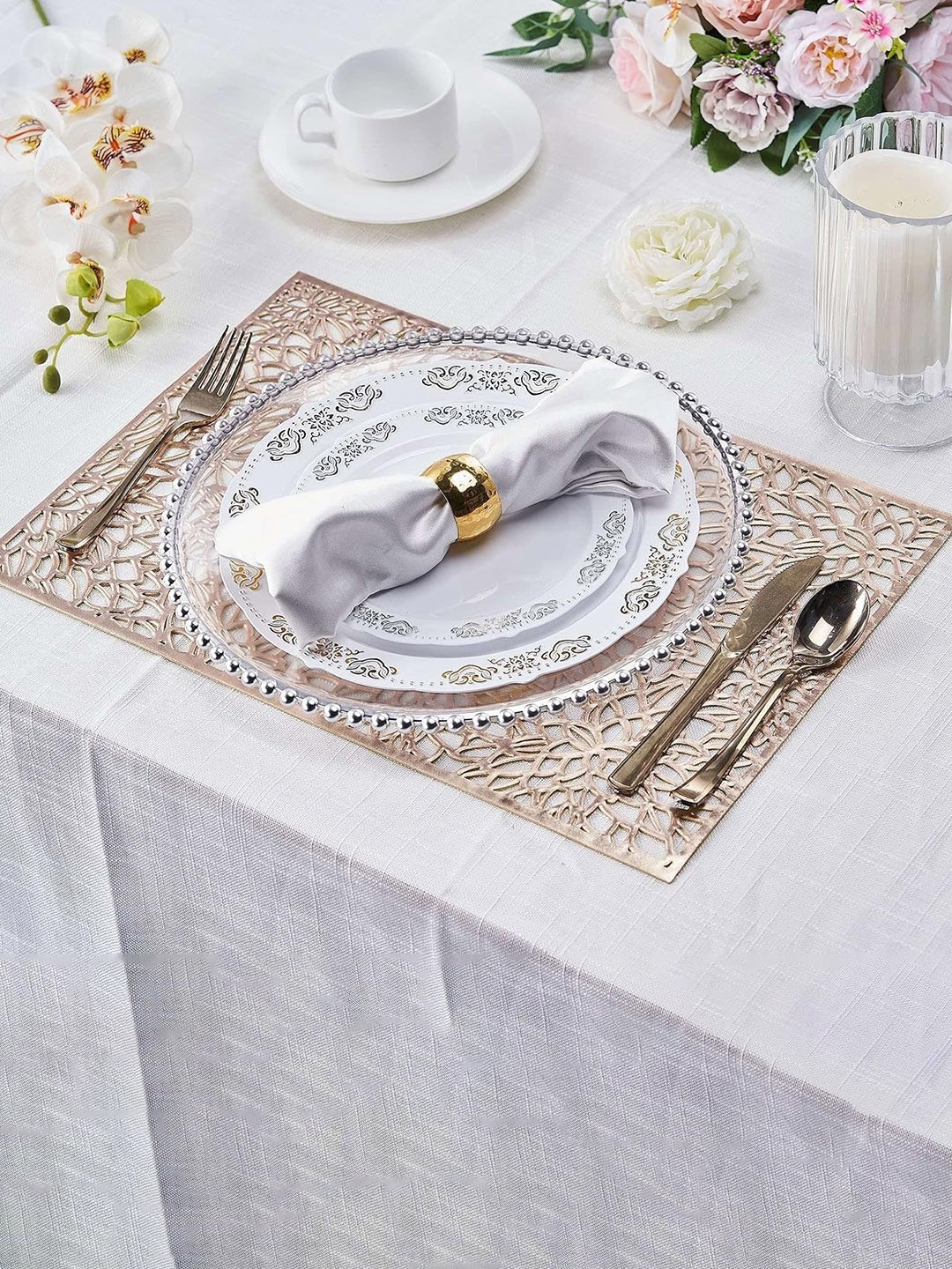 

Dakshya Industries 4 Pcs Golden Square Table Placemats, Gold