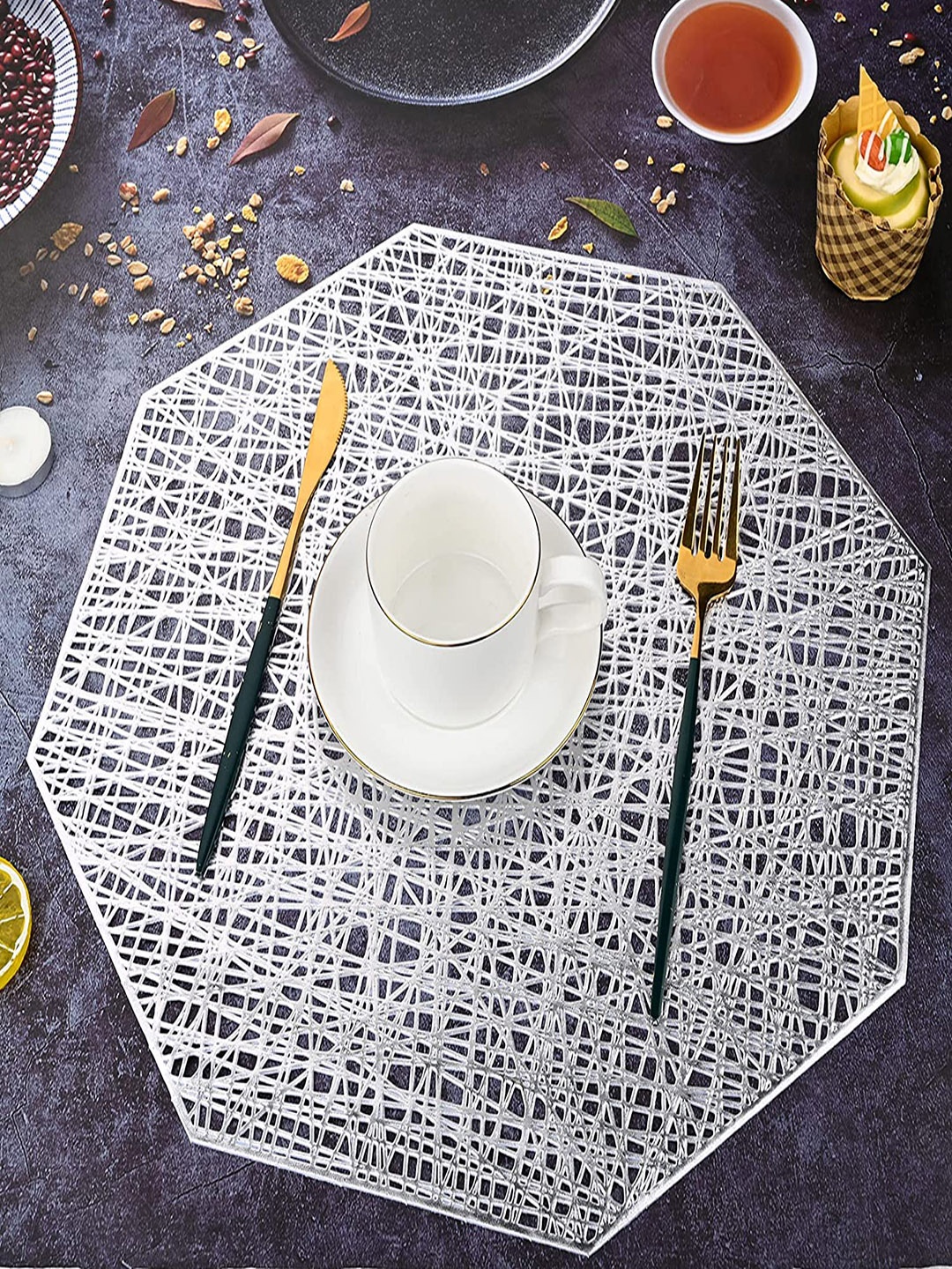 

Dakshya Industries Silver Toned 4 Pieces Kitchen Table Placemats