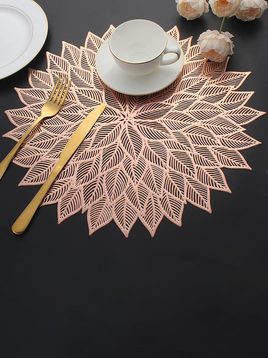 

Dakshya Industries Copper Toned 4 Pieces Round Table Placemats, Brown
