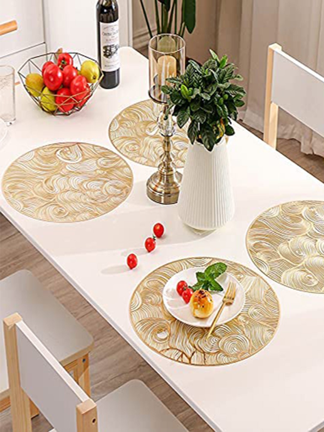 

Dakshya Industries Gold Toned 4 Pieces Round Curls Gold Table Placemats