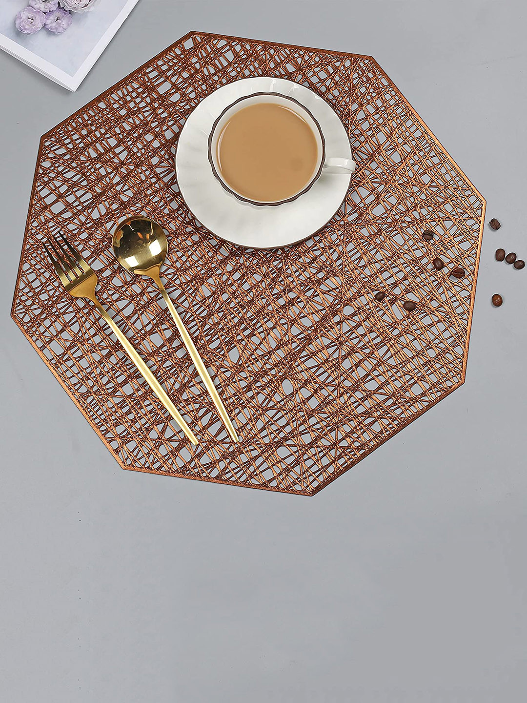 

Dakshya Industries Copper Toned 4 Pieces Hexagon Wire Copper Table Placemats