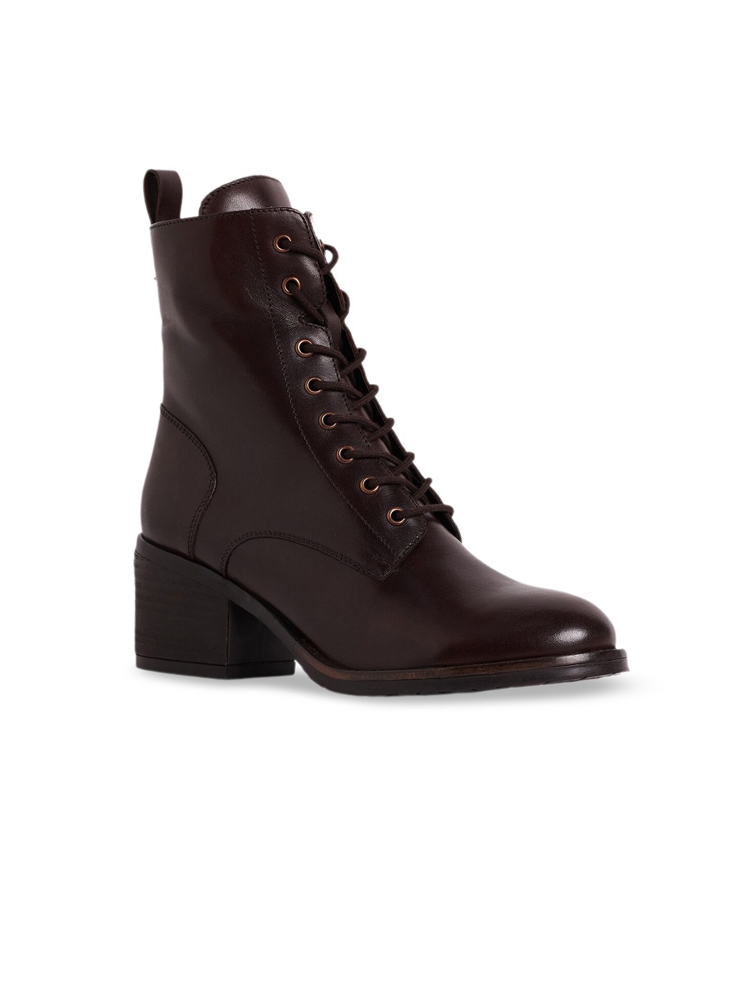 

Peach Flores Women Mid Top Leather Block Heel Regular Boots, Brown