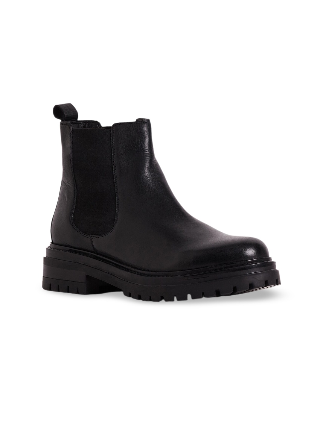 

Peach Flores Women Nova Heeled Leather Mid-Top Chelsea Boots, Black