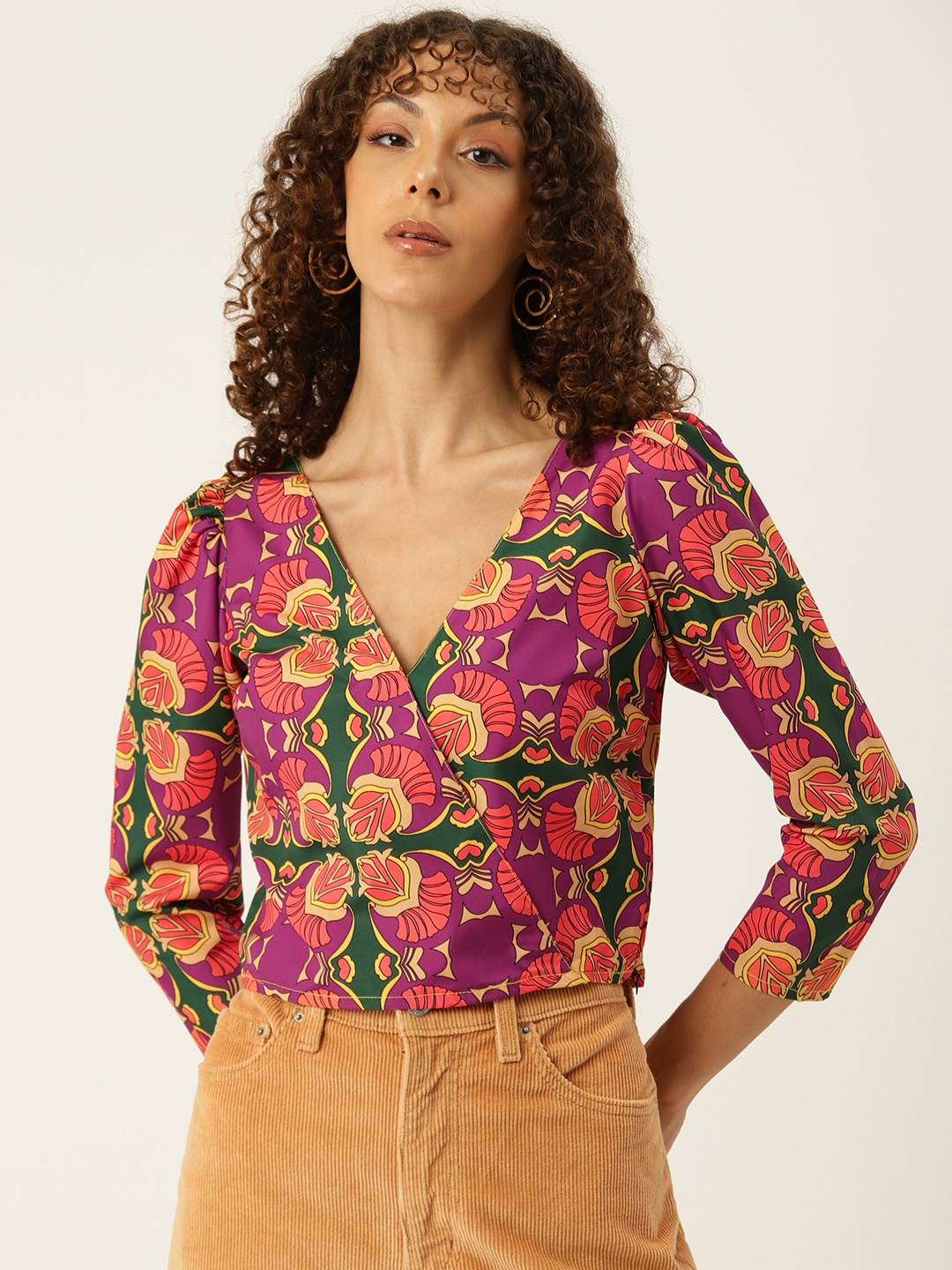 Sleek Italia Floral Print Crepe Top, Purple