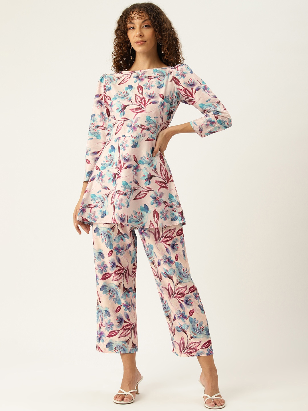 

Sleek Italia Women Printed Tunic with Trousers, Beige