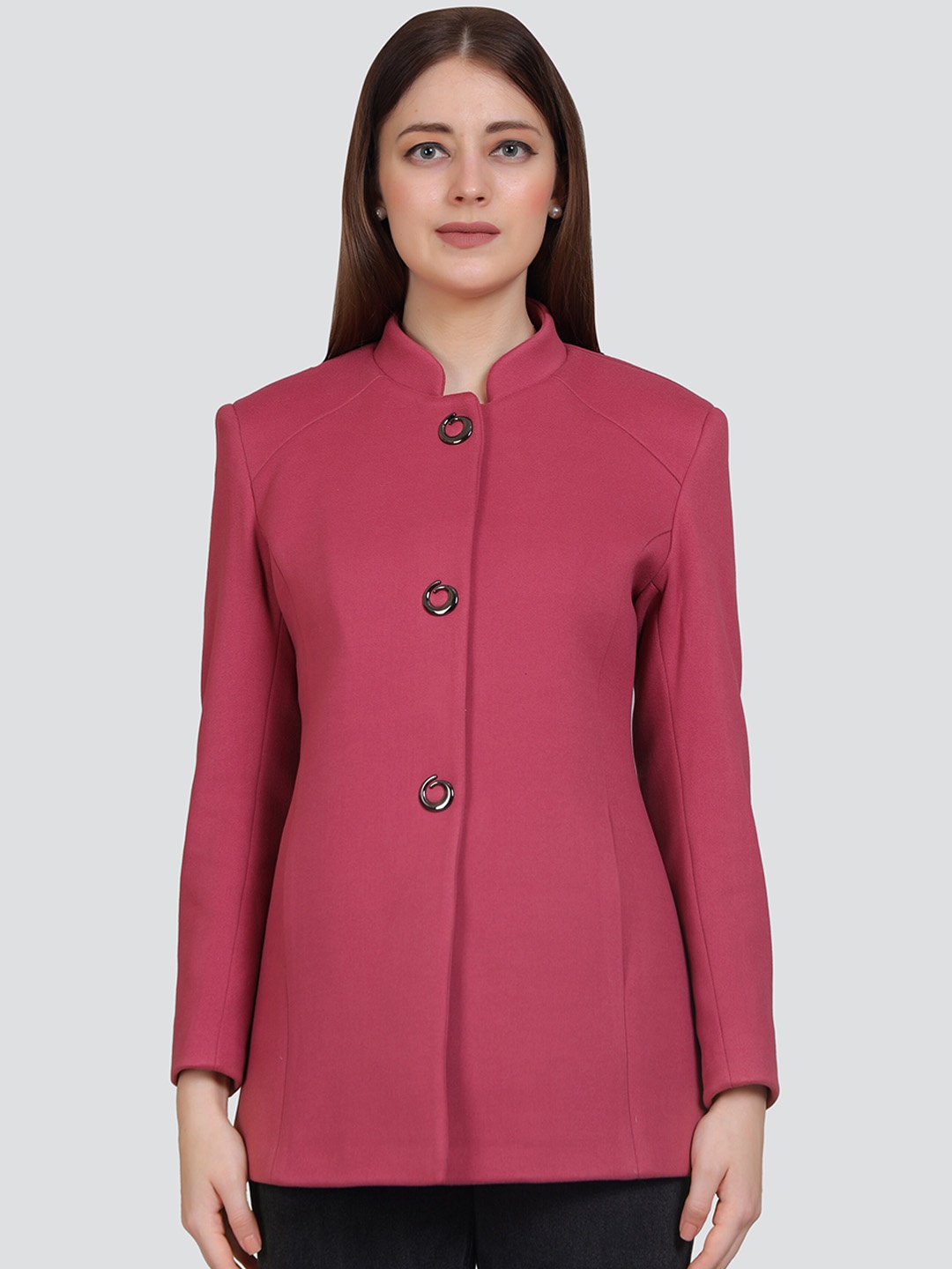 

YOUNG CLUB CLASSIC Single Breasted Mandarin Collar Pea Coat, Red
