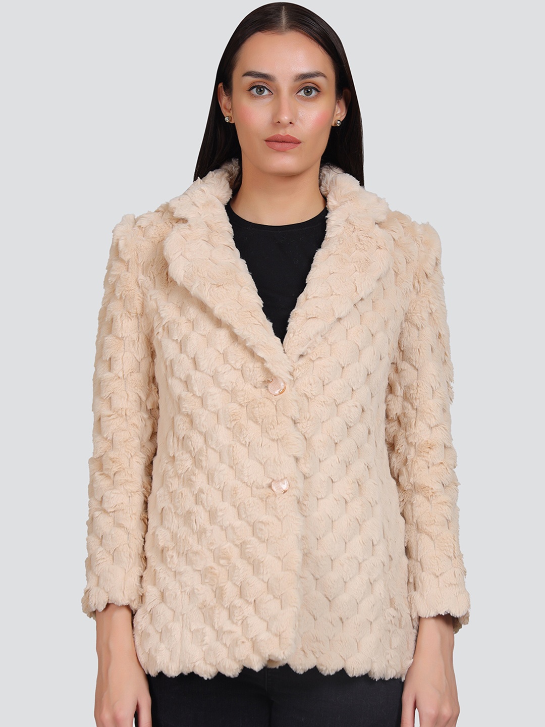

YOUNG CLUB CLASSIC Self Design Pea Coat, Beige