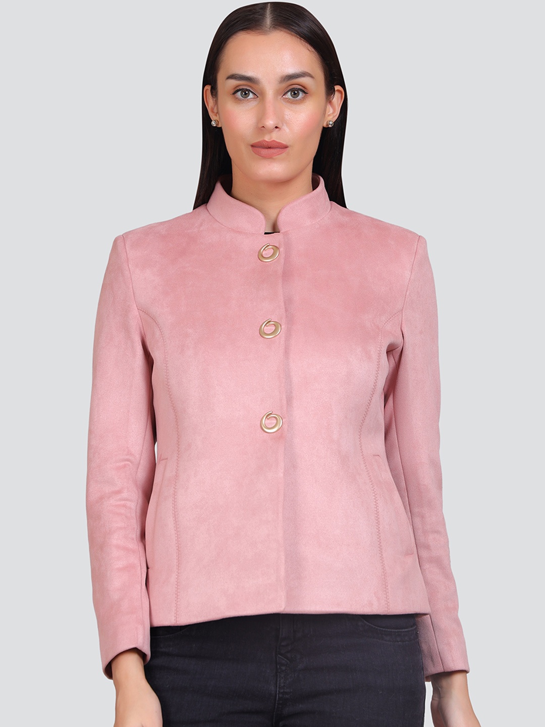 

YOUNG CLUB CLASSIC Single Breasted Mandarin Collar Overcoat, Pink