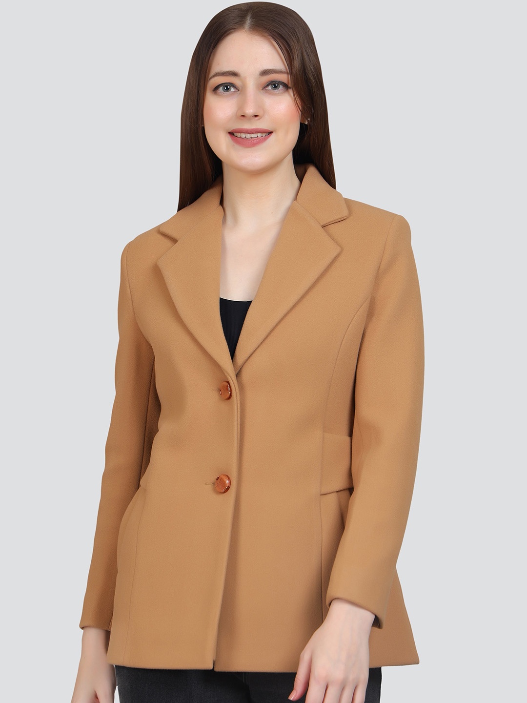 

YOUNG CLUB CLASSIC Long Sleeves Woollen Pea Coats, Brown