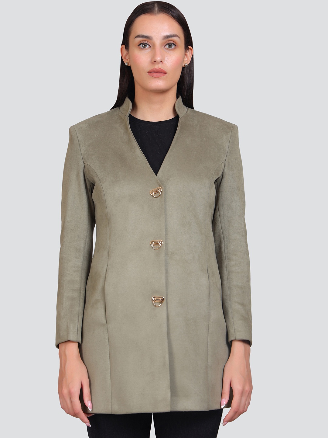 

YOUNG CLUB CLASSIC Mandarin Collar Overcoats, Green