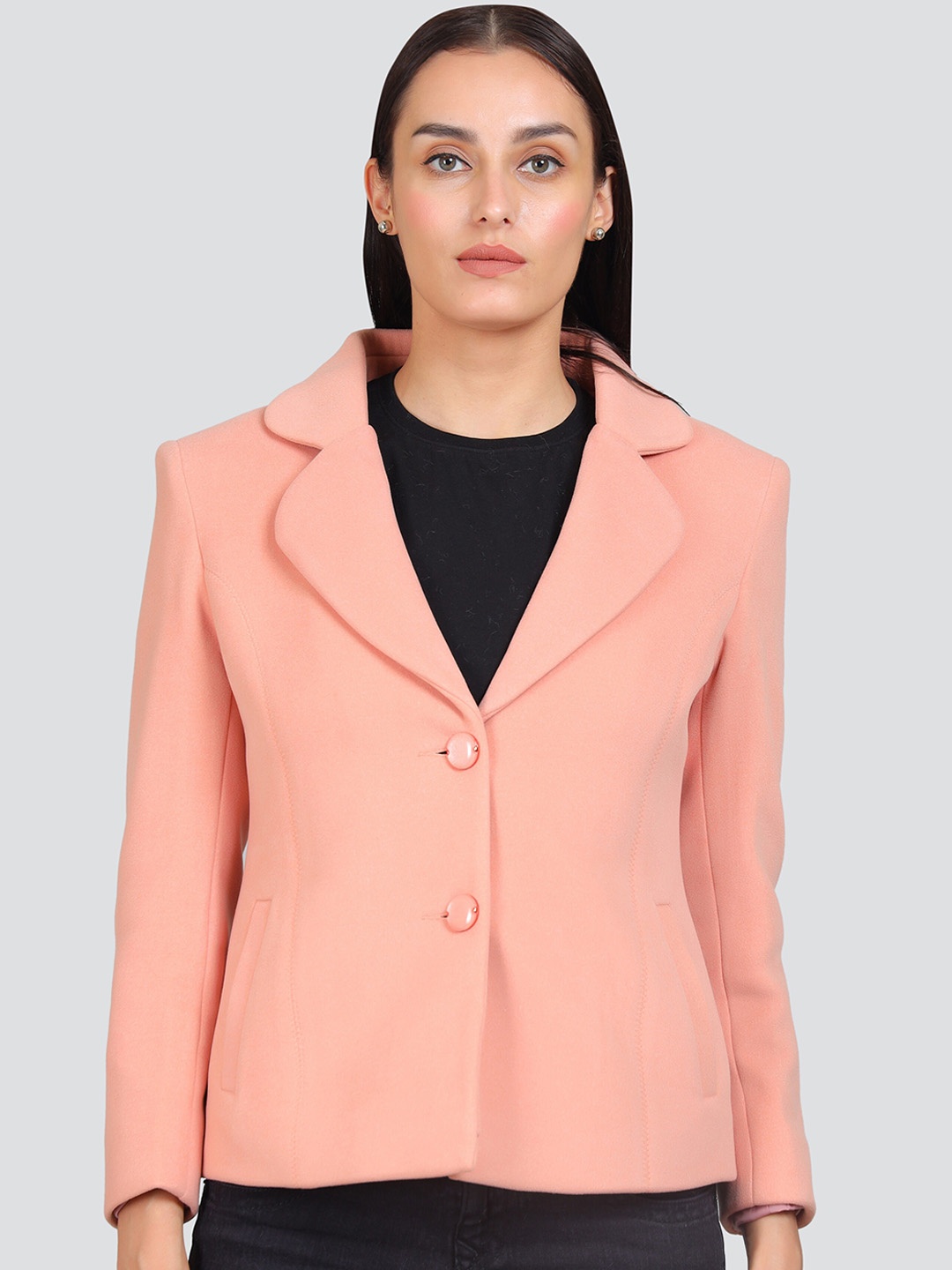 

YOUNG CLUB CLASSIC Notched Lapel Woollen Pea Coat, Pink