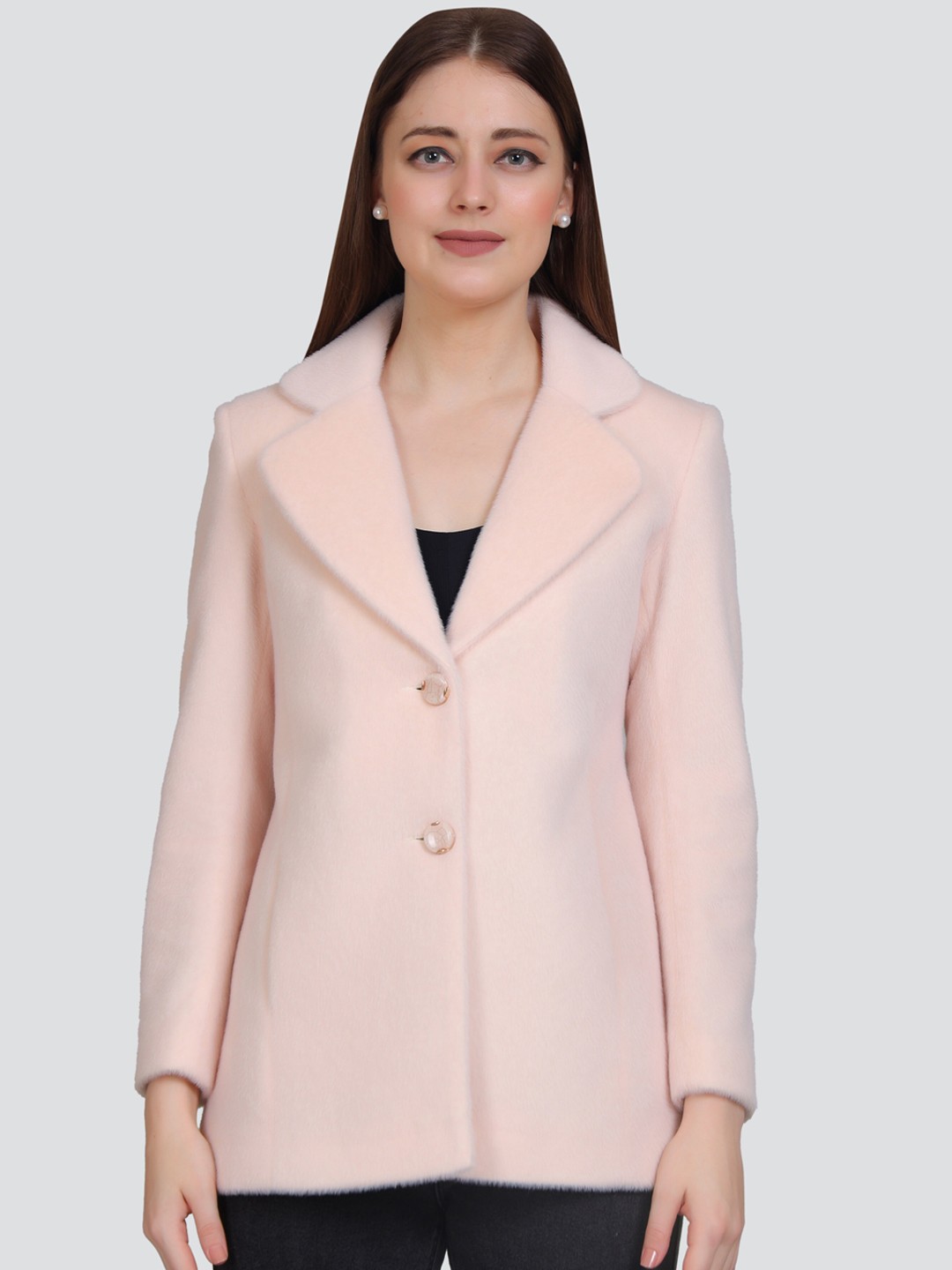 

YOUNG CLUB CLASSIC Notched Lapel Woollen Pea Coat, Peach