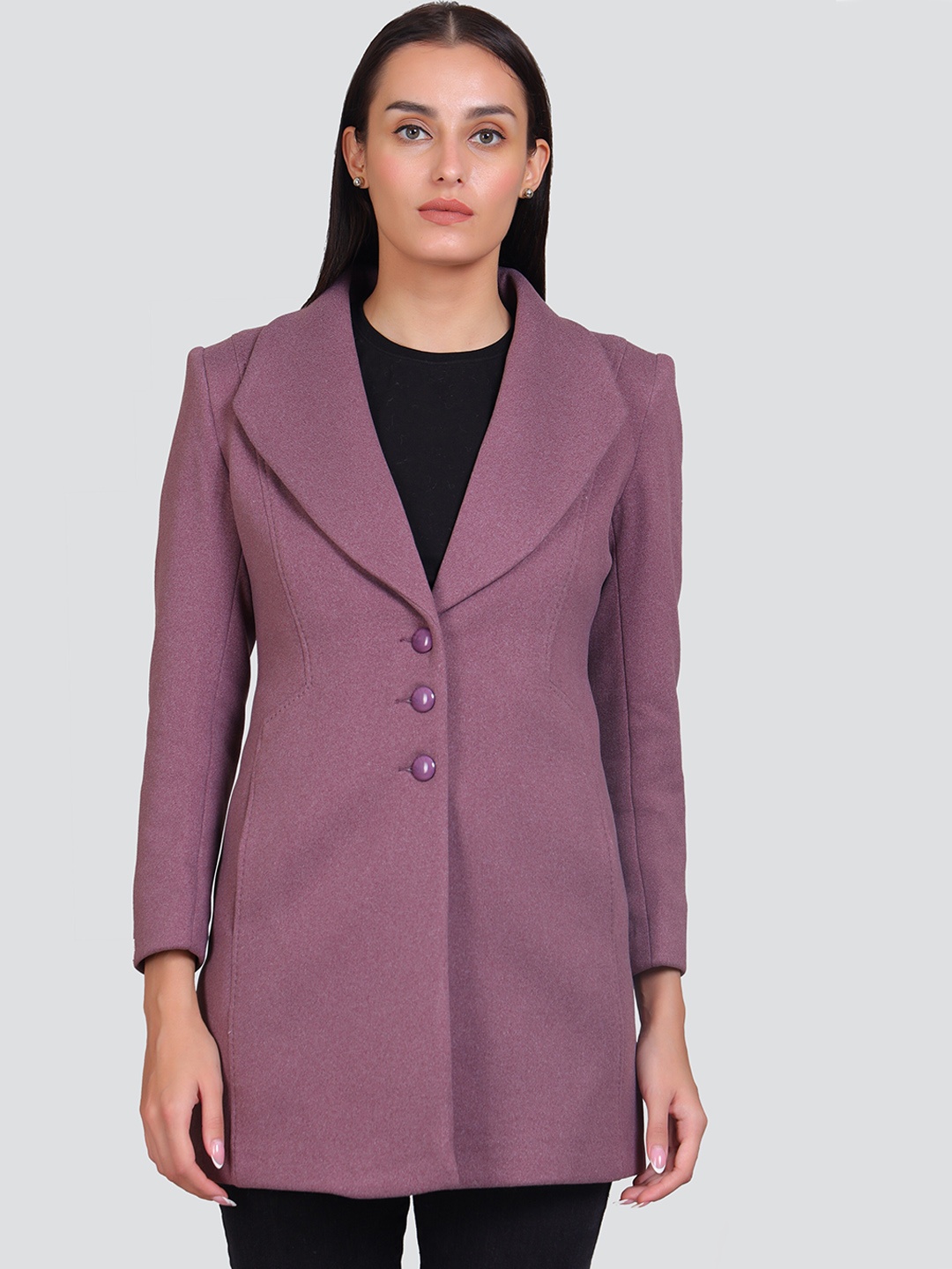 

YOUNG CLUB CLASSIC Notched Lapel Woolen Overcoats, Purple