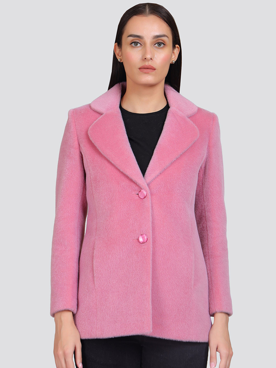 

YOUNG CLUB CLASSIC Single-Breasted Woolen Overcoat, Pink