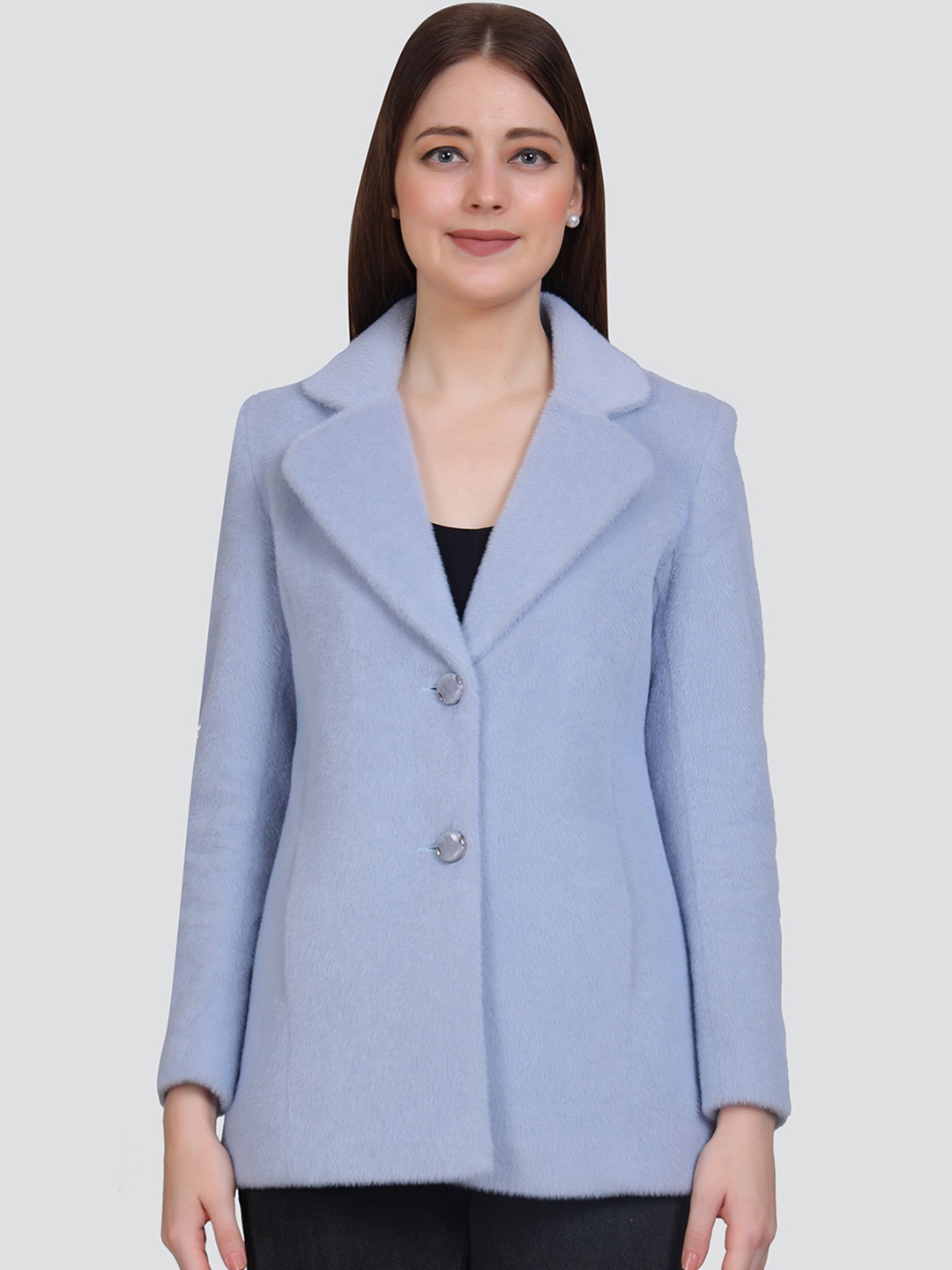 

YOUNG CLUB CLASSIC Notched Lapel Collar Single-Breasted Woolen Overcoat, Blue