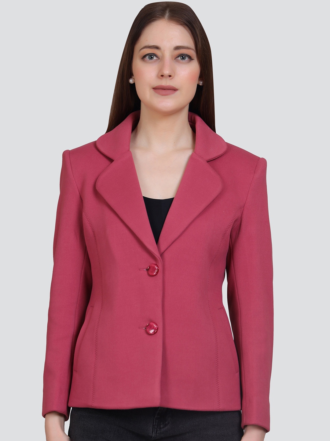 

YOUNG CLUB CLASSIC Notched Lapel Collar Single-Breasted Velvet Overcoat, Pink