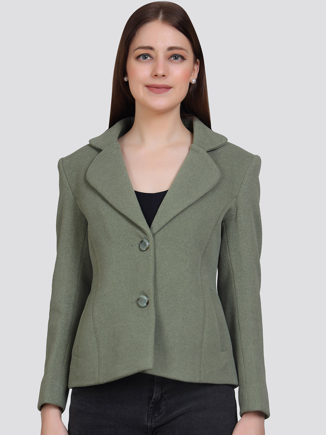 

YOUNG CLUB CLASSIC Notched Lapel Collar Single-Breasted Velvet Overcoat, Green