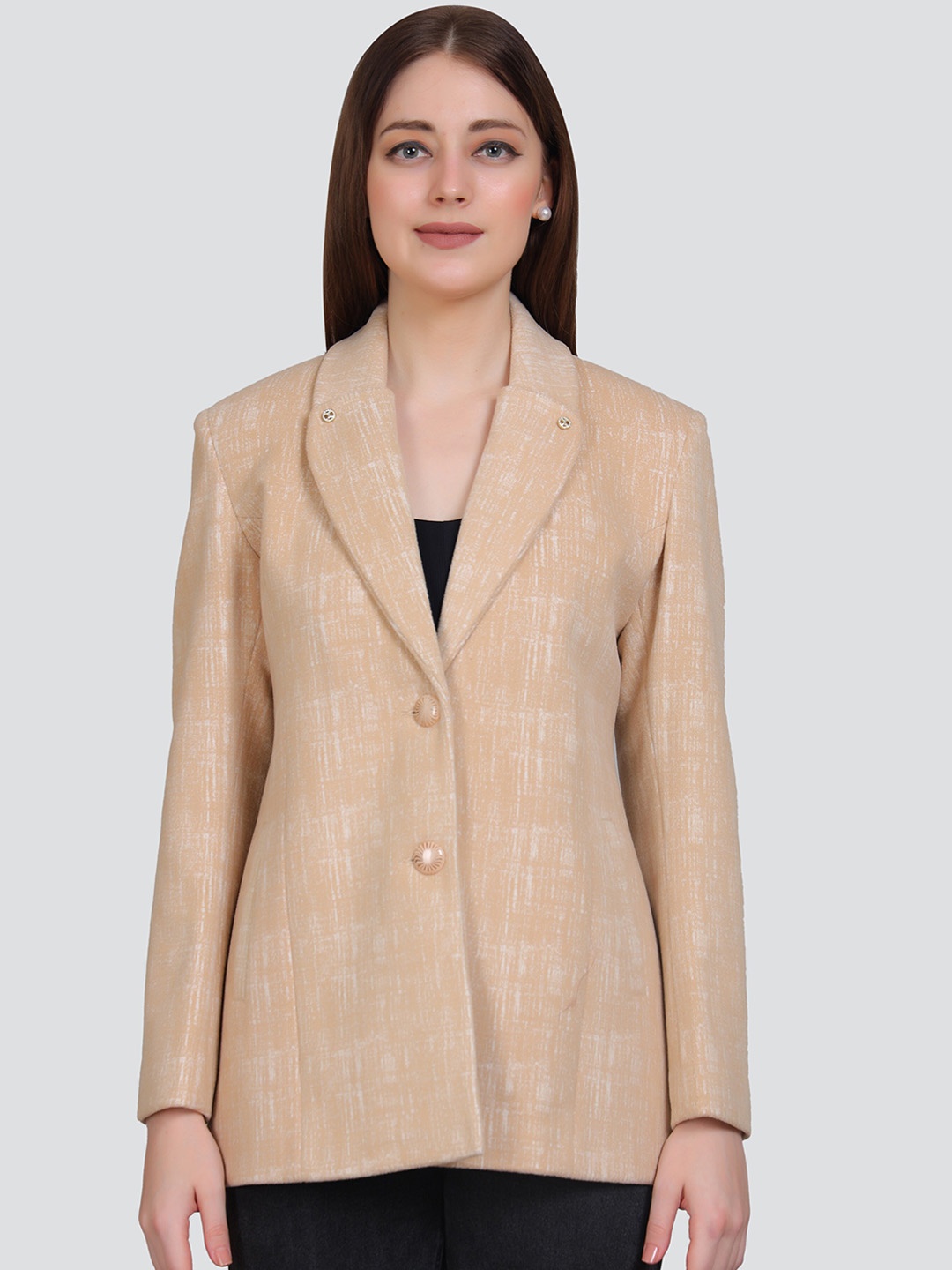 

YOUNG CLUB CLASSIC Shawl Collar Single-Breasted Woolen Overcoat, Beige