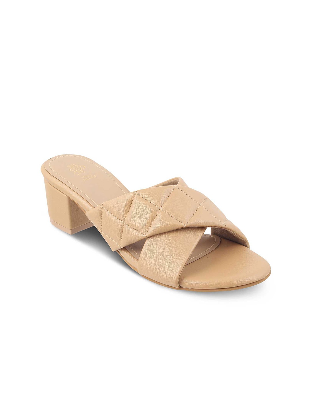 

Tresmode ROMI Textured Cross Strap Block Heels, Beige