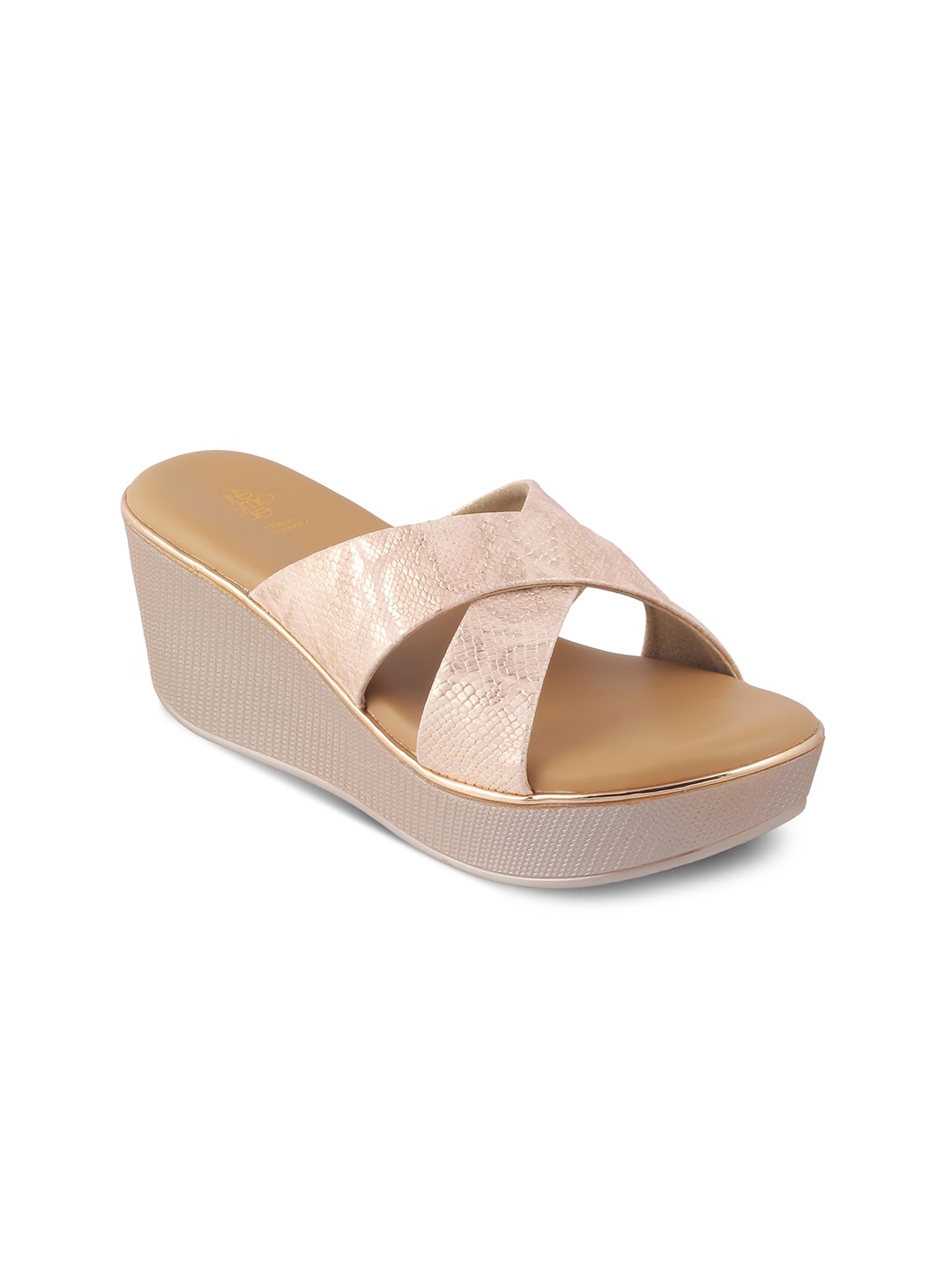 

Tresmode Textured Cross Strap Wedge Heels, Champagne