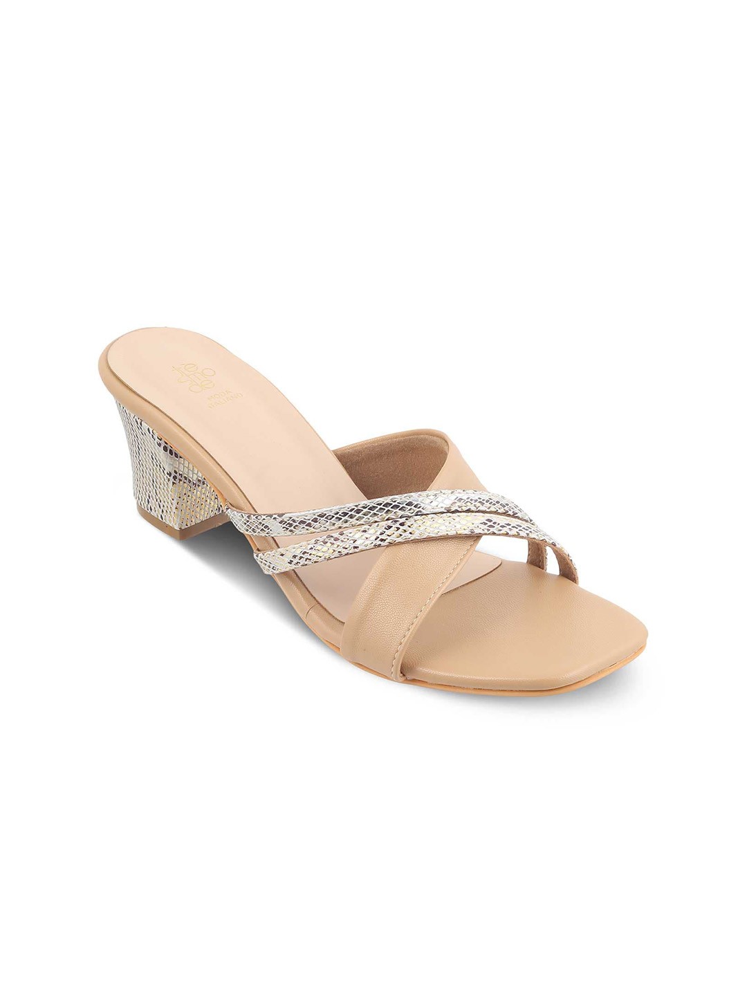 

Tresmode Textured Cross Strap Block Heels, Beige