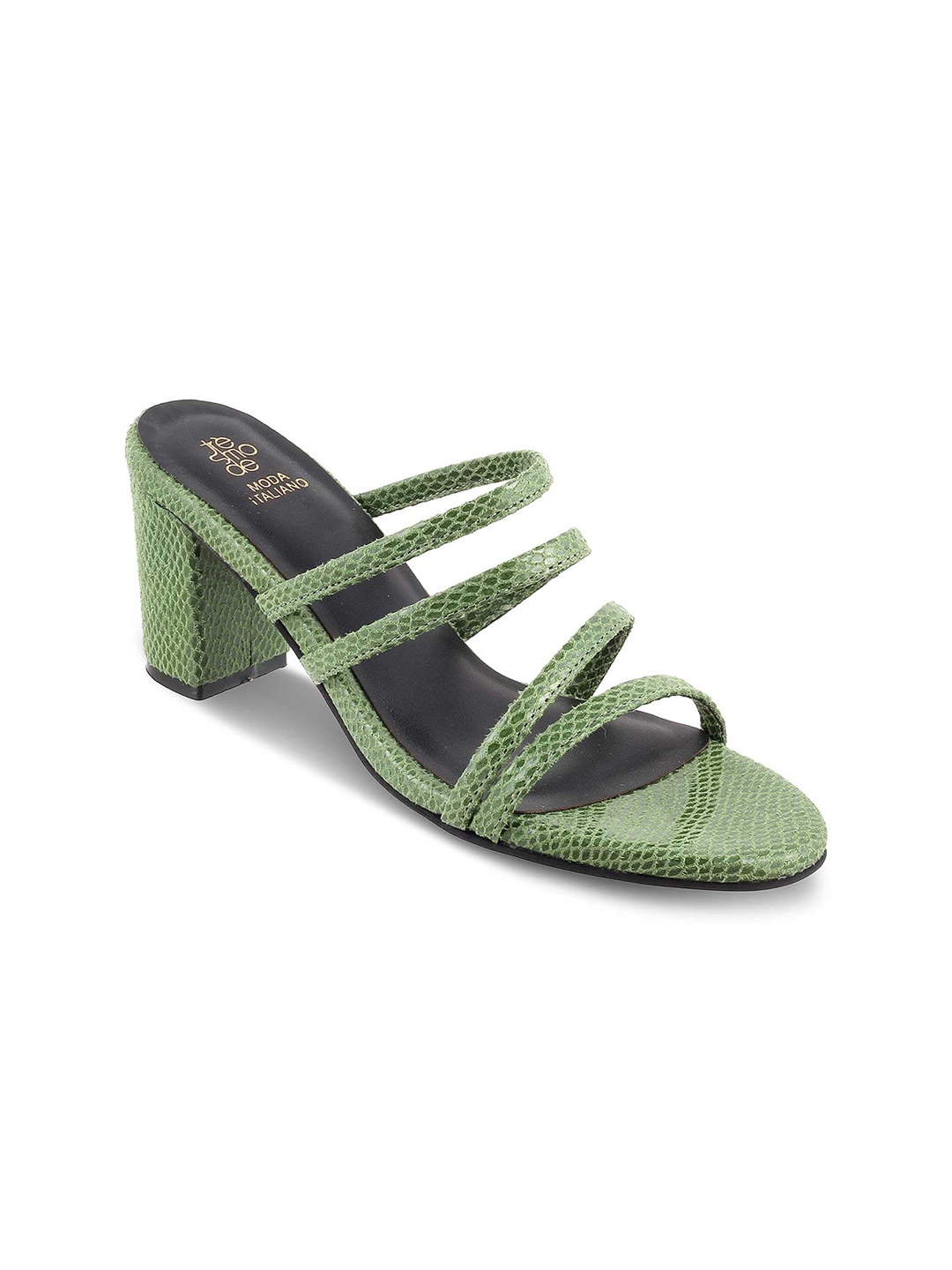 

Tresmode Textured Open Toe Block Heels, Green