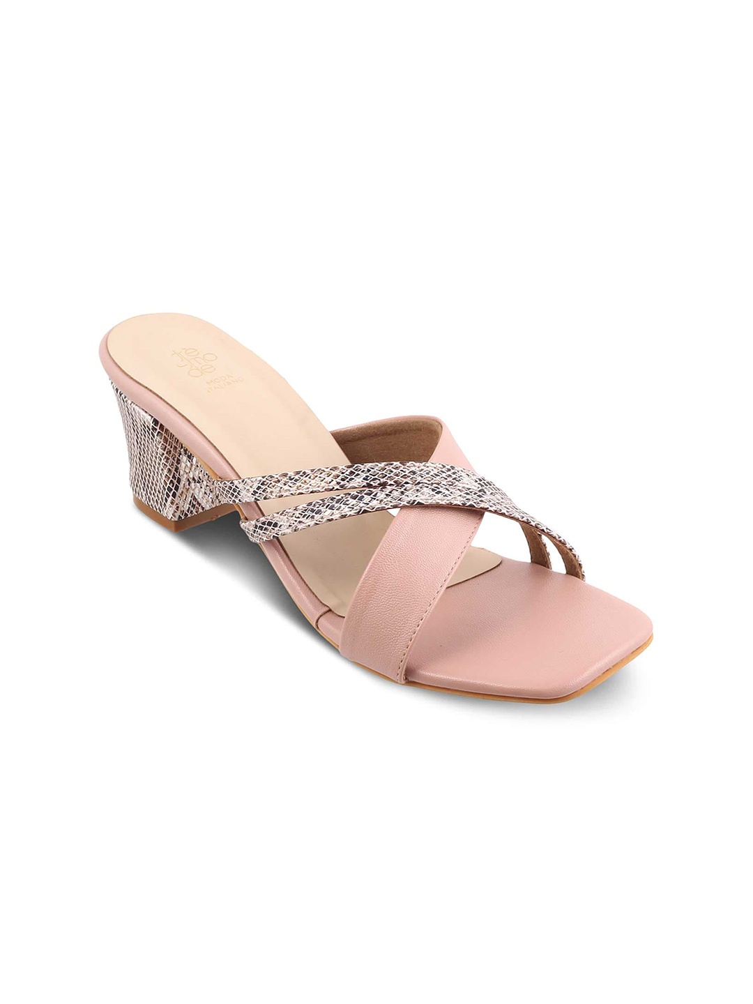 

Tresmode Stripblock Printed Cross Strap Block Heels, Pink