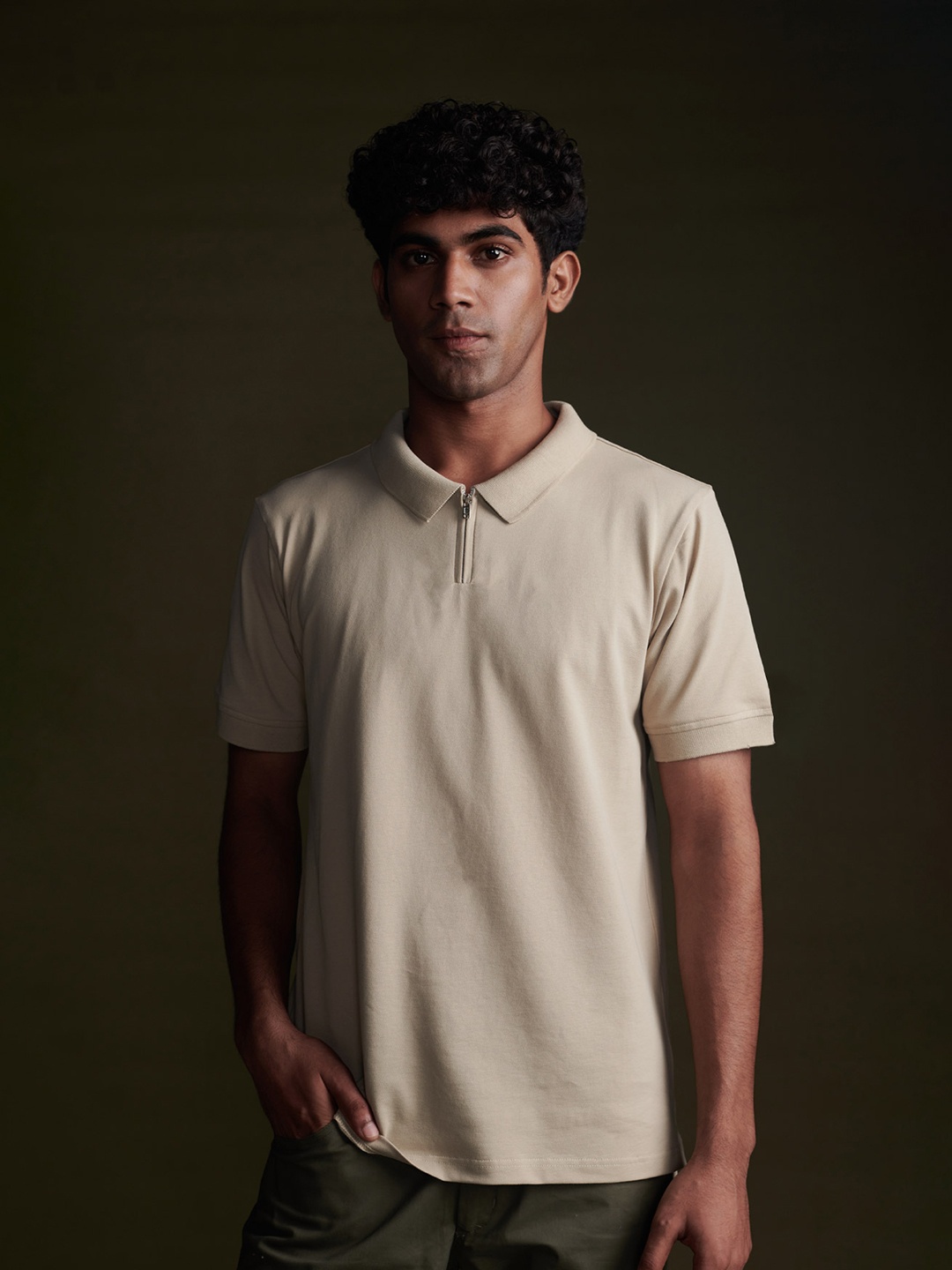 

Beyours Polo Collar Regular Fit Cotton T-shirt, Beige