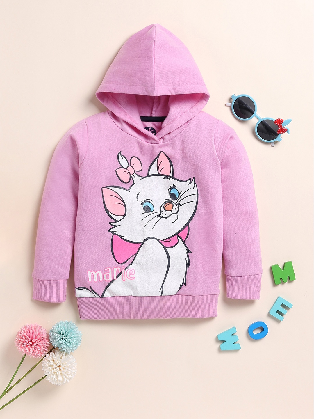 

YK Girls Graphic Printed Hooded Cotton Sweatshirt, Pink