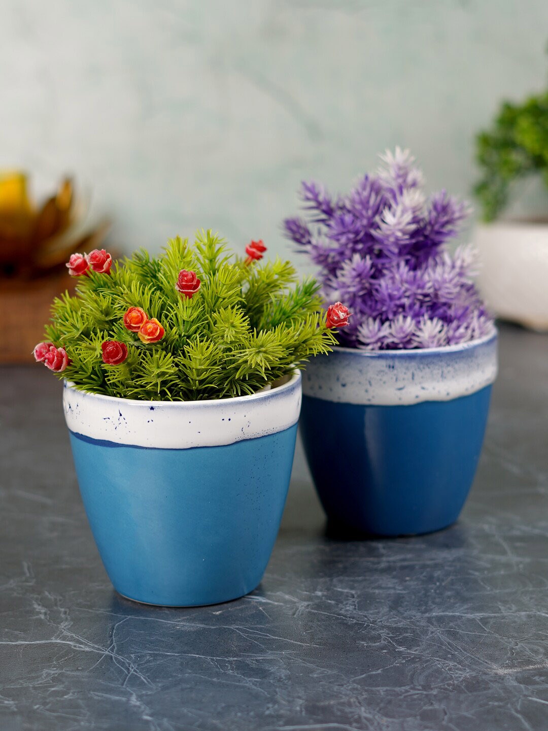 

CDI Blue & White 2 Pieces Textured Conical Shaped Ceramic Planters