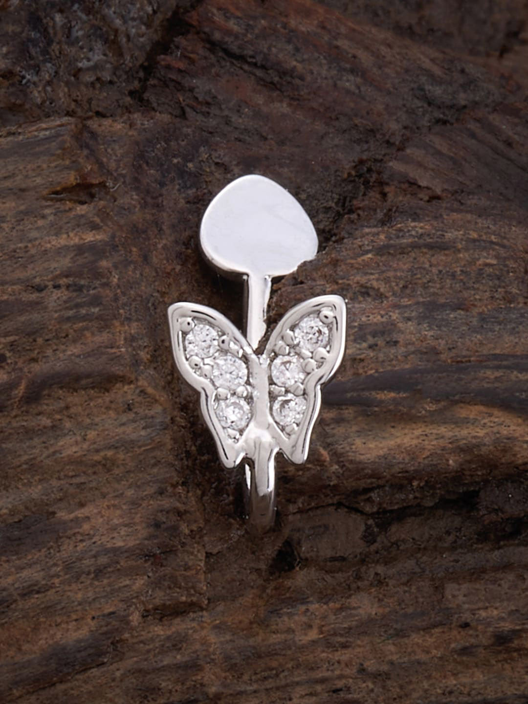 

Kushal's Fashion Jewellery Rhodium-Plated Zircon-studded Nath, Silver