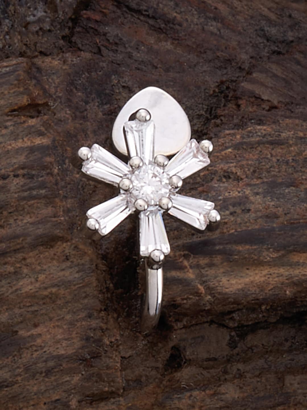 

Kushal's Fashion Jewellery Rhodium-Plated Zircon-Studded Nath, Silver
