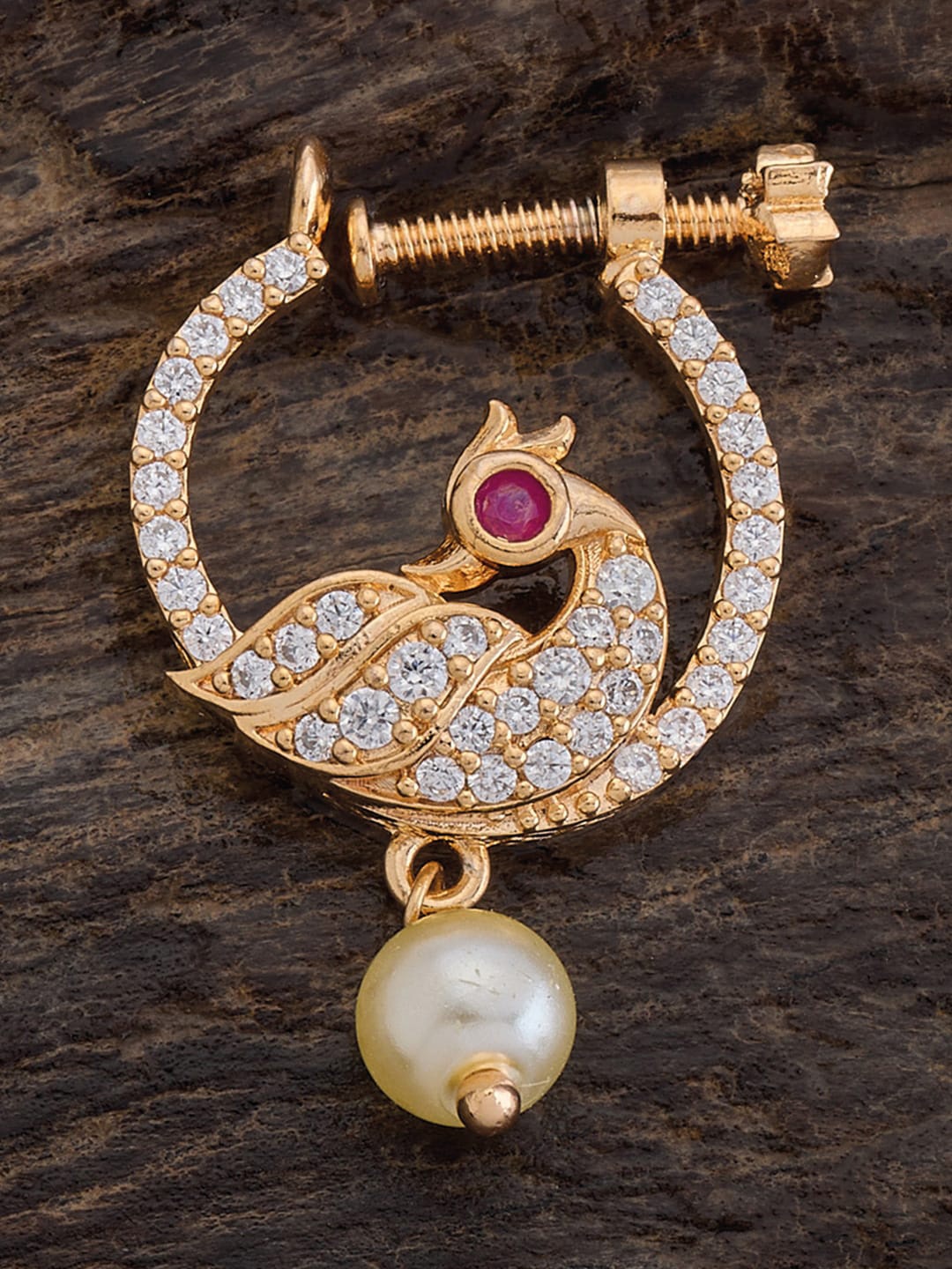 

Kushal's Fashion Jewellery Gold-Plated Zircon-Studded Nath
