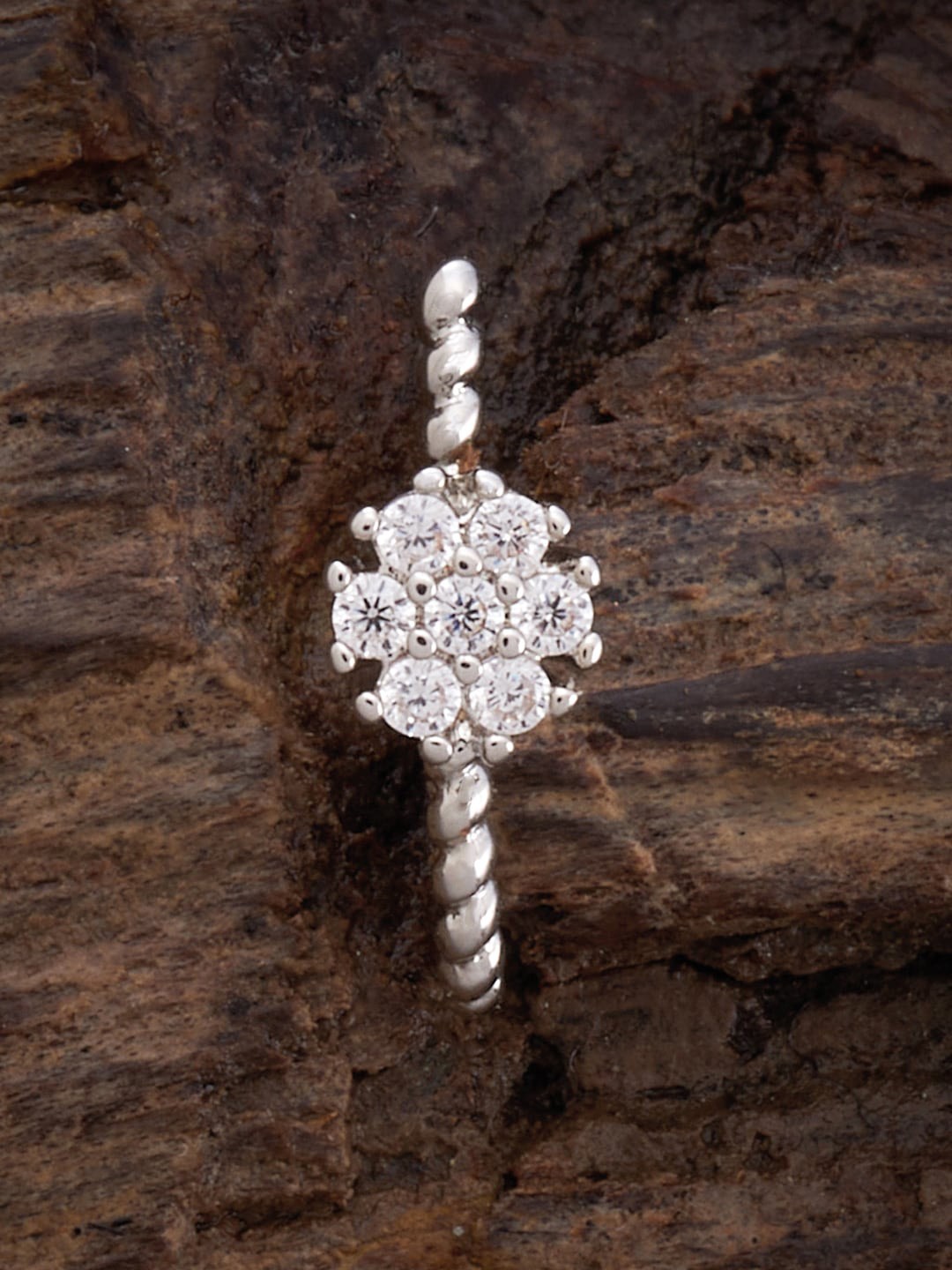 

Kushal's Fashion Jewellery Rhodium-Plated Zircon-studded Nath, Silver