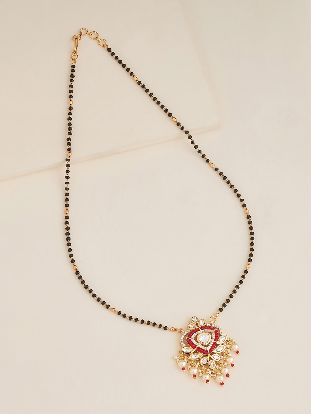 

Kushal's Fashion Jewellery Kundan-studded & Beaded Mangalsutra, Gold