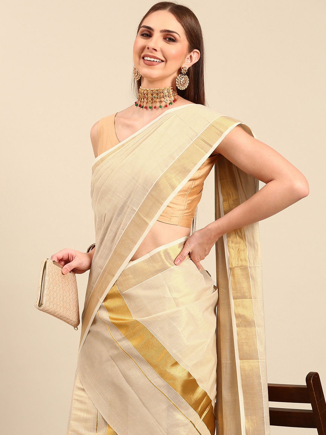 

Thara Sarees Zari Pure Cotton Kasavu Saree, Gold